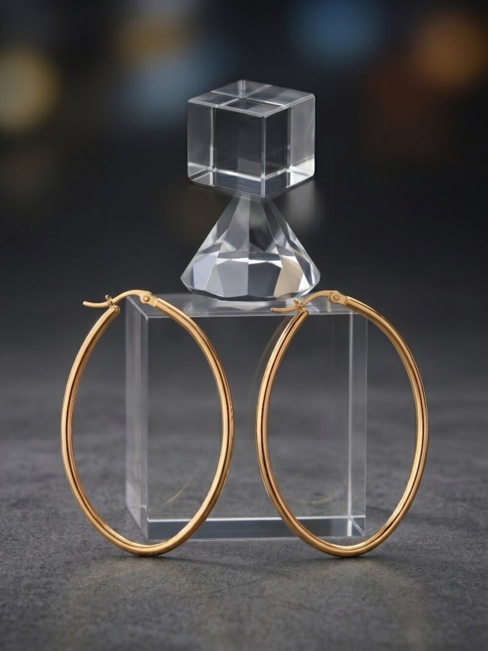 Gold Oval Hoop Earrings Large 18K Plated Stainless Steel Minimalist 2.25" - Picture 5 of 16